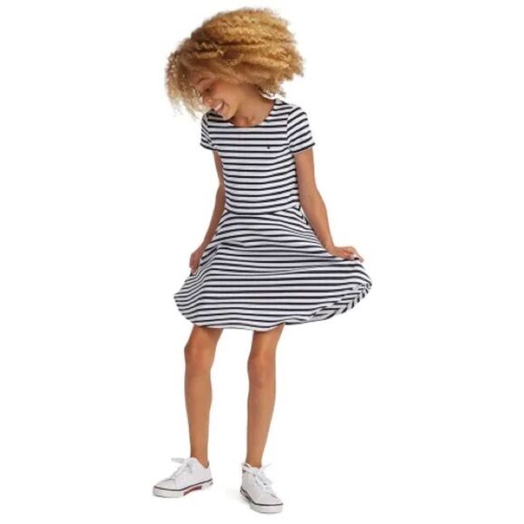 Tommy Hilfiger Essential Blue and White Stripe Skater Dress Girls Size 12 NWT - Picture 9 of 9
